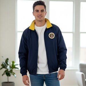 Beacon Point | Long Sleeve | Blue Zip-Up Logo Embroidered Jacket with  |…